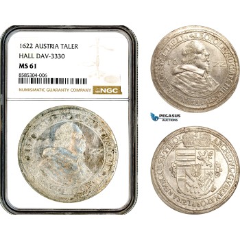 AL618, Austria, Leopold V, Taler 1622, Hall Mint, Dav-3330, Silver, NGC MS61