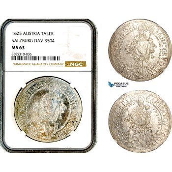 AL622, Austria, Salzburg, Paris von Lodron, Taler 1625, Dav-3504, Silver, NGC MS63