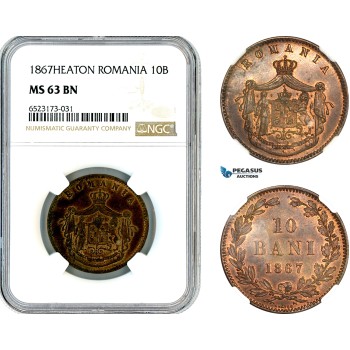 AL627, Romania, Carol I, 10 Bani 1867, Heaton Mint, NGC MS63BN