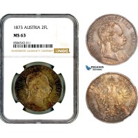 AL632, Austria, Franz Joseph, 2 Florin 1873, Vienna Mint, Silver, NGC MS63