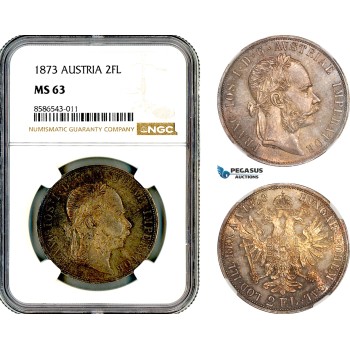 AL632, Austria, Franz Joseph, 2 Florin 1873, Vienna Mint, Silver, NGC MS63 AL632, Austria, Franz Joseph, 2 Florin 1873, Vienna Mint, Silver, NGC MS63