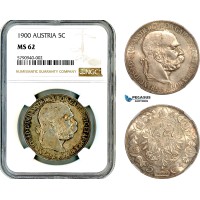 AL633, Austria, Franz Joseph, 5 Corona 1900, Vienna Mint, Silver, NGC MS62