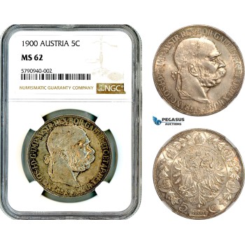 AL633, Austria, Franz Joseph, 5 Corona 1900, Vienna Mint, Silver, NGC MS62