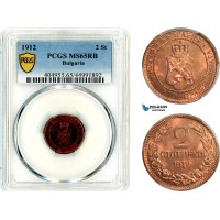 AL641, Bulgaria, Ferdinand I, 2 Stotinki 1912, Kremnica Mint, PCGS MS65RB AL641, Bulgaria, Ferdinand I, 2 Stotinki 1912, Kremnica Mint, PCGS MS65RB