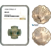 AL643, Cyprus, George VI, 1 Piastre 1938, London Mint, NGC MS65
