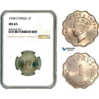 AL643, Cyprus, George VI, 1 Piastre 1938, London Mint, NGC MS65
