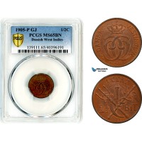 AL646, Danish West Indies, Christian IX, 2 1/2 Bit - 1/2 Cent 1905 P-GJ, Copenhagen Mint, PCGS MS65BN