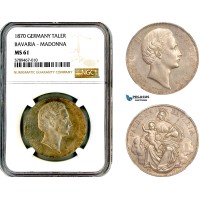 AL650, Germany, Bavaria, Ludwig II, "Madonnentaler" 1 Taler 1870, Munich Mint, , Silver, NGC MS61
