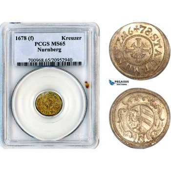 AL651, Germany, Nurnberg, 1 Kreuzer 1678, Silver, PCGS MS65