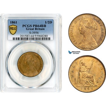AL658, Great Britain, Victoria, 1/2 Penny 1861, London Mint, PCGS PR64RB, Rare!