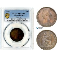 AL659, Great Britain, Victoria, 1/2 Penny 1866, London Mint, PCGS PR64BN, Top Pop & Single Finest!