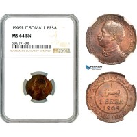 AL665, Italian Somaliland, Vit. Emanuele III, 1 Besa 1909 R, Rome Mint, NGC MS64BN
