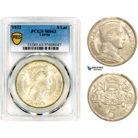 AL668, Latvia, 5 Lati 1932, London Mint, Silver, PCGS MS63 AL668, Latvia, 5 Lati 1932, London Mint, Silver, PCGS MS63