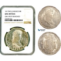 AL669, Mexico, Ferdinand VII, 8 Reales 1817 Mo JJ, Mexico Mint, Silver, NGC UNC Details