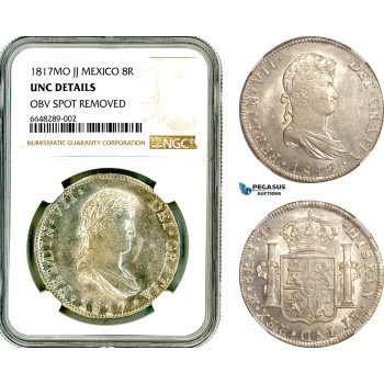 AL669, Mexico, Ferdinand VII, 8 Reales 1817 Mo JJ, Mexico Mint, Silver, NGC UNC Details