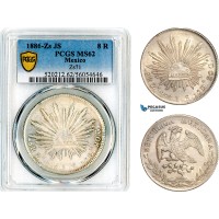 AL670, Mexico, 8 Reales 1886 ZS JS, Mexico Mint, Silver, PCGS MS62