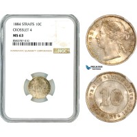 AL686, Straits Settlements, Victoria, 10 Cents 1884, "Crosslet 4", Silver, NGC MS63