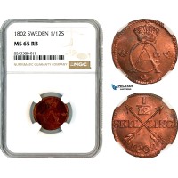 AL689, Sweden, Gustav IV Adolf, 1/12 Skilling 1802, Avesta Mint, NGC MS65RB AL689, Sweden, Gustav IV Adolf, 1/12 Skilling 1802, Avesta Mint, NGC MS65RB