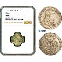 AL696, Austria, Charles VI, 3 Kreuzer 1731, Hall Mint, Silver, NGC MS62