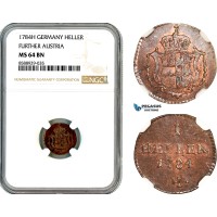 AL698, Austria, Joseph II, 1 Heller 1784 H, Gunzburg Mint, NGC MS64BN, Top Pop, Single finest graded!