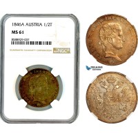 AL699, Austria, Ferdinand I, 1/2 Taler 1846 A, Vienna Mint, Silver, NGC MS61