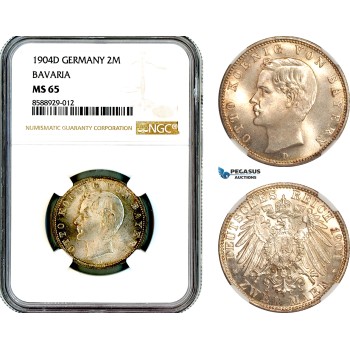 AL703, Germany, Bavaria, Otto, 2 Mark 1904 D, Munich Mint, Silver, NGC MS65