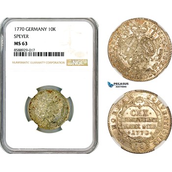AL707, Germany, Speyer, Francis Christoph, 10 Kreuzer 1770, Silver, NGC MS63, Top Pop, Single finest!