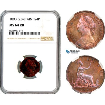 AL708, Great Britain, Victoria, Farthing (1/4 Penny) 1893, London Mint, NGC MS64RB