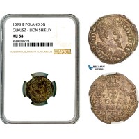 AL710, Poland, Sigismund III, 3 Groschen (Trojak) 1598 IF, Olkusz Mint, Lion Shield, Silver, NGC AU58