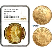 AL716, Austria, Franz Joseph, Restrike 4 Ducats 1915, Vienna Mint, Gold, NGC MS69