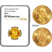 AL717, Germany, Saxe-Altenburg, Ernst I, 20 Marks 1887 A, Berlin Mint, Gold, NGC MS62