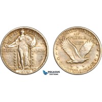 AL733, United States, Standing Liberty Quarter Dollar (25C) 1918 D, Denver Mint, Silver, Lightly cleaned, AU AL733, United States, Standing Liberty Quarter Dollar (25C) 1918 D, Denver Mint, Silver, Lightly cleaned, AU