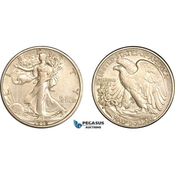 AL734, United States, Walking Liberty Half Dollar (50C) 1918 S, San Francisco Mint, Silver, Lightly cleaned, XF-AU