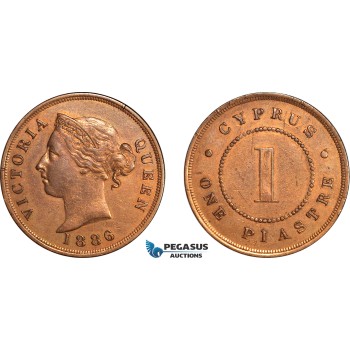 AL741, Cyprus, Victoria, 1 Piastre 1886, London Mint, Cleaned, AU