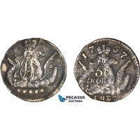 AL748, Russia, Elisabeth, 5 Kopeks 1757 СПБ, St. Petersburg Mint, Silver, Dark toning, VF-XF