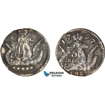 AL748, Russia, Elisabeth, 5 Kopeks 1757 СПБ, St. Petersburg Mint, Silver, Dark toning, VF-XF AL748, Russia, Elisabeth, 5 Kopeks 1757 СПБ, St. Petersburg Mint, Silver, Dark toning, VF-XF