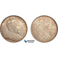 AL752, Straits Settlements, Edward VII, 1 Dollar 1907, London Mint, Silver, Lightly cleaned, AU-UNC