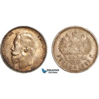 AL759, Russia, Nicholas II, Rouble 1899 (ФЗ )St. Petersburg Mint, Silver, Scratches, Dark toning, AU AL759, Russia, Nicholas II, Rouble 1899 (ФЗ )St. Petersburg Mint, Silver, Scratches, Dark toning, AU