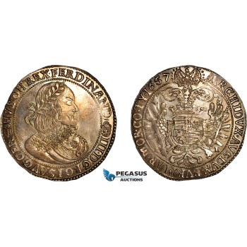 AL762, Hungary, Ferdinand III, Taler 1657 KB, Kremnitz Mint, Silver (28.5g) Much luster, lightly cleaned, AU-UNC