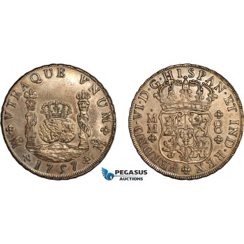 AL763, Mexico, Ferdinand VI, “Pillar” 8 Reales 1757, Mo MM, Mexico City Mint, Silver (27.02g) Toned, AU