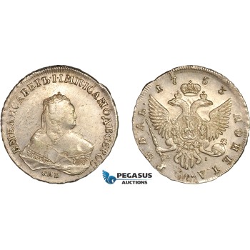 AL765, Russia, Elisabeth I, Rouble 1753 СПБ ЯI, St. Petersburg Mint, Silver (25.08g), Light scratches, XF-AU