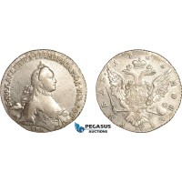 AL767, Russia, Catherine II, Rouble 1765 СПБ ЯI, St. Petersburg Mint, Silver (22.7g) Cleaned, XF-AU