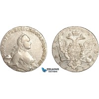 AL768, Russia, Catherine II, Rouble 1765 СПБ ЯI, St. Petersburg Mint, Silver (24.7g) Cleaned, XF-AU