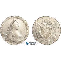 AL769, Russia, Catherine II, Rouble 1766 СПБ АШ, St. Petersburg Mint, Silver (23.5g) Minor scratch, Cleaned, XF-AU