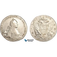 AL770, Russia, Catherine II, Rouble 1766 СПБ АШ, St. Petersburg Mint, Silver (24.05g) Cleaned, XF-AU