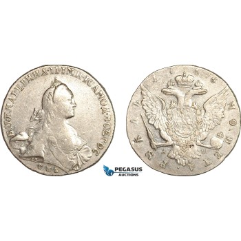 AL770, Russia, Catherine II, Rouble 1766 СПБ АШ, St. Petersburg Mint, Silver (24.05g) Cleaned, XF-AU