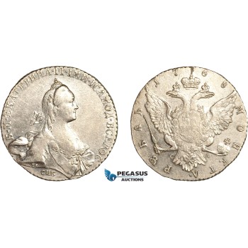 AL771, Russia, Catherine II, Rouble 1768 СПБ СА, St. Petersburg Mint, Silver (23.65g) Cleaned, XF-AU