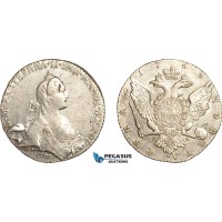 AL772, Russia, Catherine II, Rouble 1768 СПБ СА, St. Petersburg Mint, Silver (25.16g) Cleaned, XF-AU