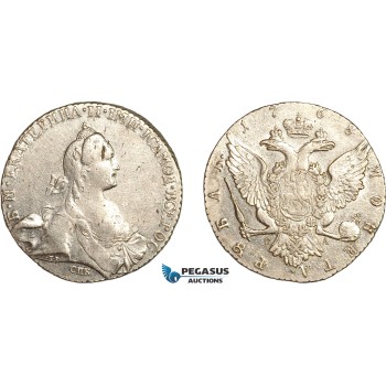 AL772, Russia, Catherine II, Rouble 1768 СПБ СА, St. Petersburg Mint, Silver (25.16g) Cleaned, XF-AU