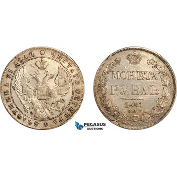 AL774, Russia, Nicholas I, Rouble 1841 СПБ НГ, St. Petersburg Mint, Silver, Lightly cleaned, XF